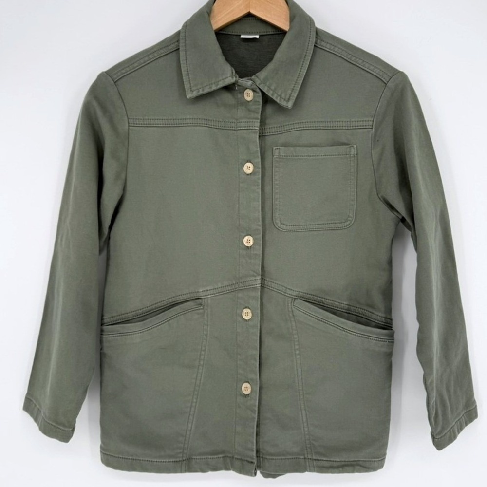 Olive‎ Green Utility Chore Jacket Button Front Stretch S Shacket Field Safari
